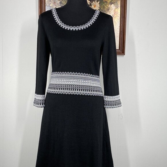 Artisan Dresses & Skirts - Artisan Knit A-Line Combo Dress Women's Small Round Neck 3/4 Sleeve Onyx NWT